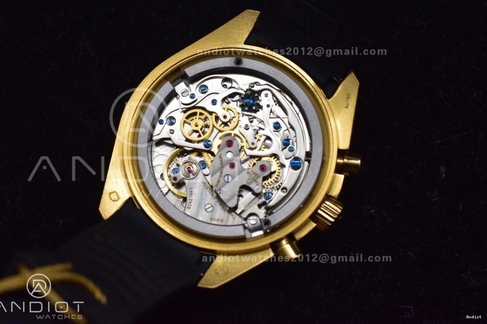 RMF Strap on Gold YG Chrono in Best Black YG Manual Moonshine Speedmaster Moonwatch Edition Dial Rubber 0113